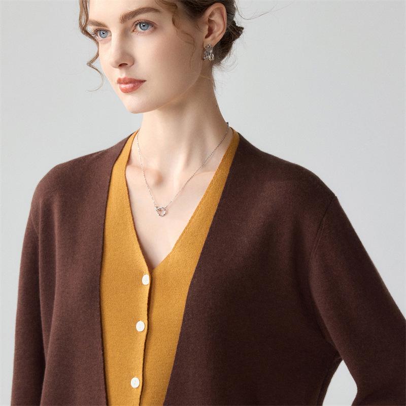 Lekasha Cashmere26 High-Quality Faux Wool Skin-Feel Knit Cardigan with Faux Two-Piece Design