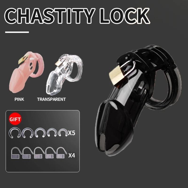 Male Chastity Standard Cage Equipped with 5 Rings of Different Sizes and A Brass Lock To Secure The Male Urethra Adult Sex Toys