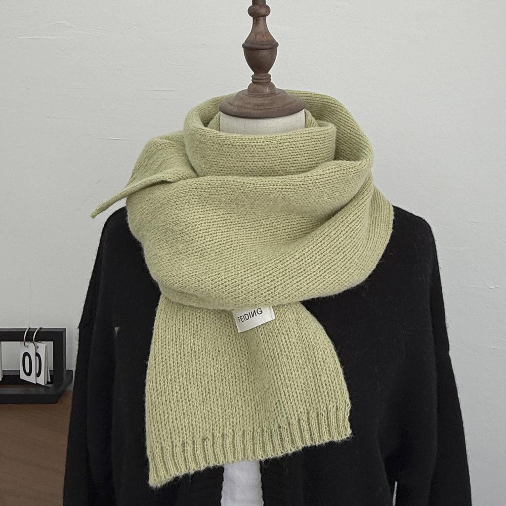 Cachecol de Fio Tricotado Cor Sólida Estilo Coreano para Mulheres, Outono e Inverno, Imitação de Caxemira, Cachecol Pequeno Quente de Inverno para Homens