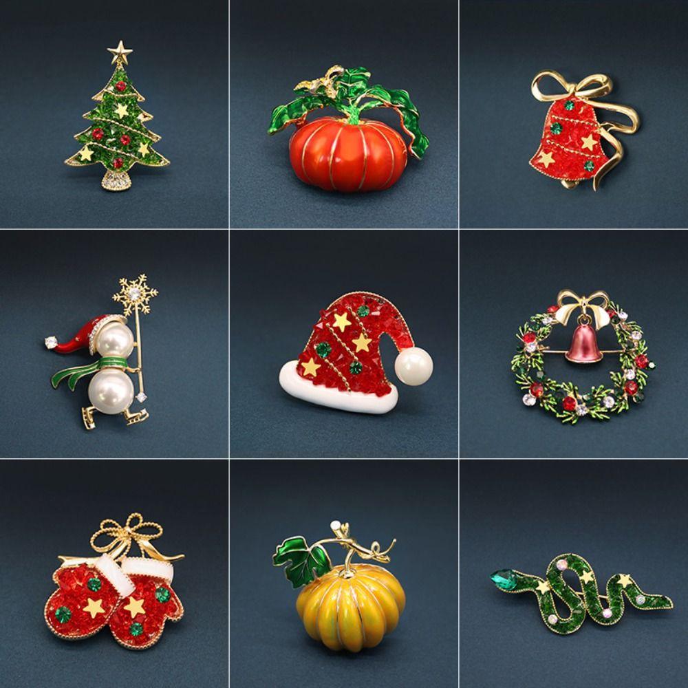 Snowman Christmas Brooch Reindeer Christmas Tree Brooch Enamel Rhinestone Brooches  Women