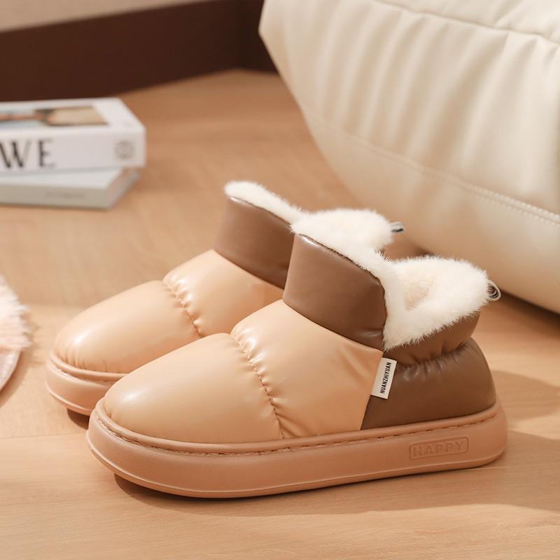 Warm edge wears waterproof cotton shoes for men, warm and velvet in winter, simple couple bag and thick-soled cotton slippers for women