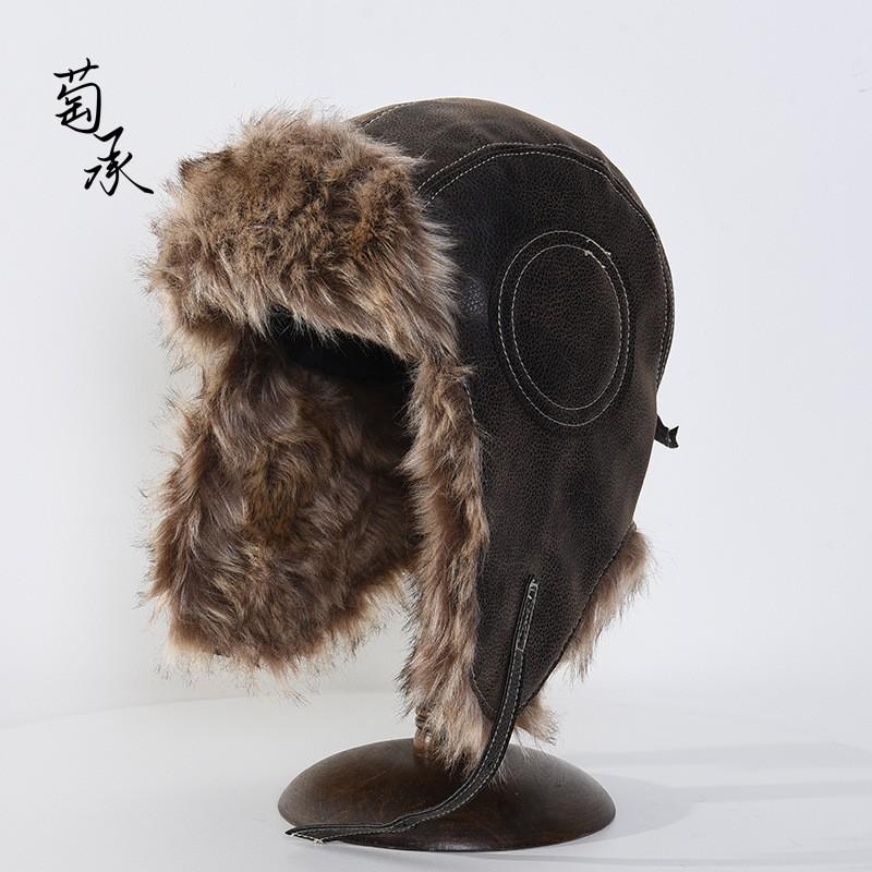 Winter Warm Pilot Style Fleece Lined PU Leather Beanie Hat Men Women Windproof Oversized Headwear
