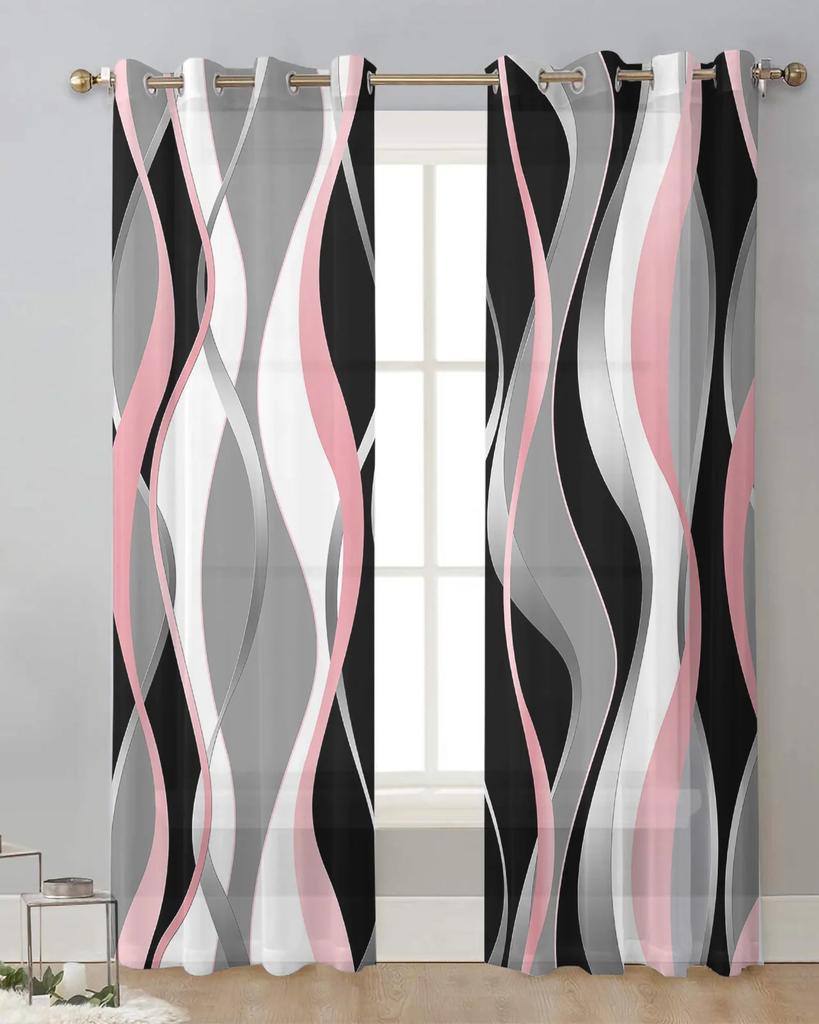 Abstract Lines Gradient Orange Tulle Drapes for Living Room Bedroom Sheer Window Curtains Kitchen Balcony Modern Voile Curtains