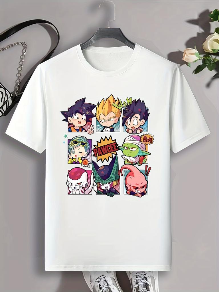 Cartoon Anime Characters Print, Men's Graphic Design Crew Neck T-shirt, Casual Comfy Tees Tshirts For Summer