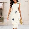 Women Plus Size Round Neck Sleeveless Printed Bodycon Midi Dress