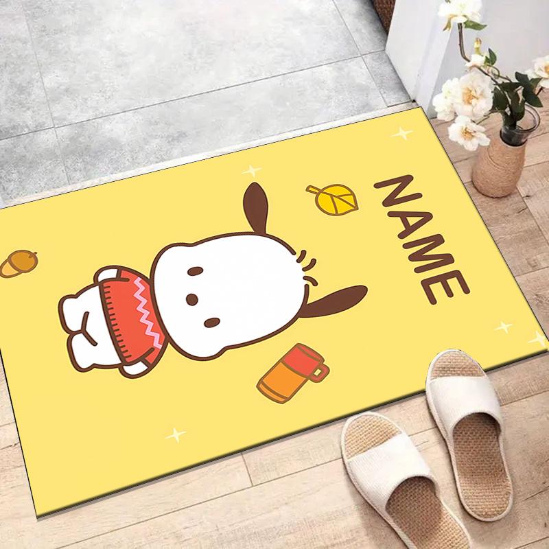 Custom Pochacco Mat Personalized Name, Polyester Washable Indoor Entryway Rug, Gift for Christmas, Easter, Thanksgiving Day