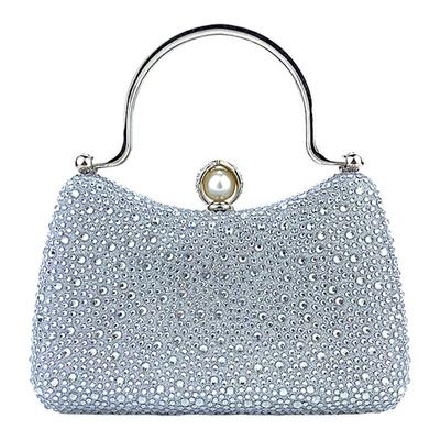 Μοντέρνα βραδινή τσάντα ώμου Crossbody με λαμπερά στρας, λεπτή τσάντα ώμου με αλυσίδα, για γυναίκες, ασημένια
