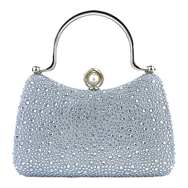 Fashionable Evening Purse Crossbody Handbag With Sparkling Rhinestones Delicate Chain Strap Shoulder Bag For Women  Silver