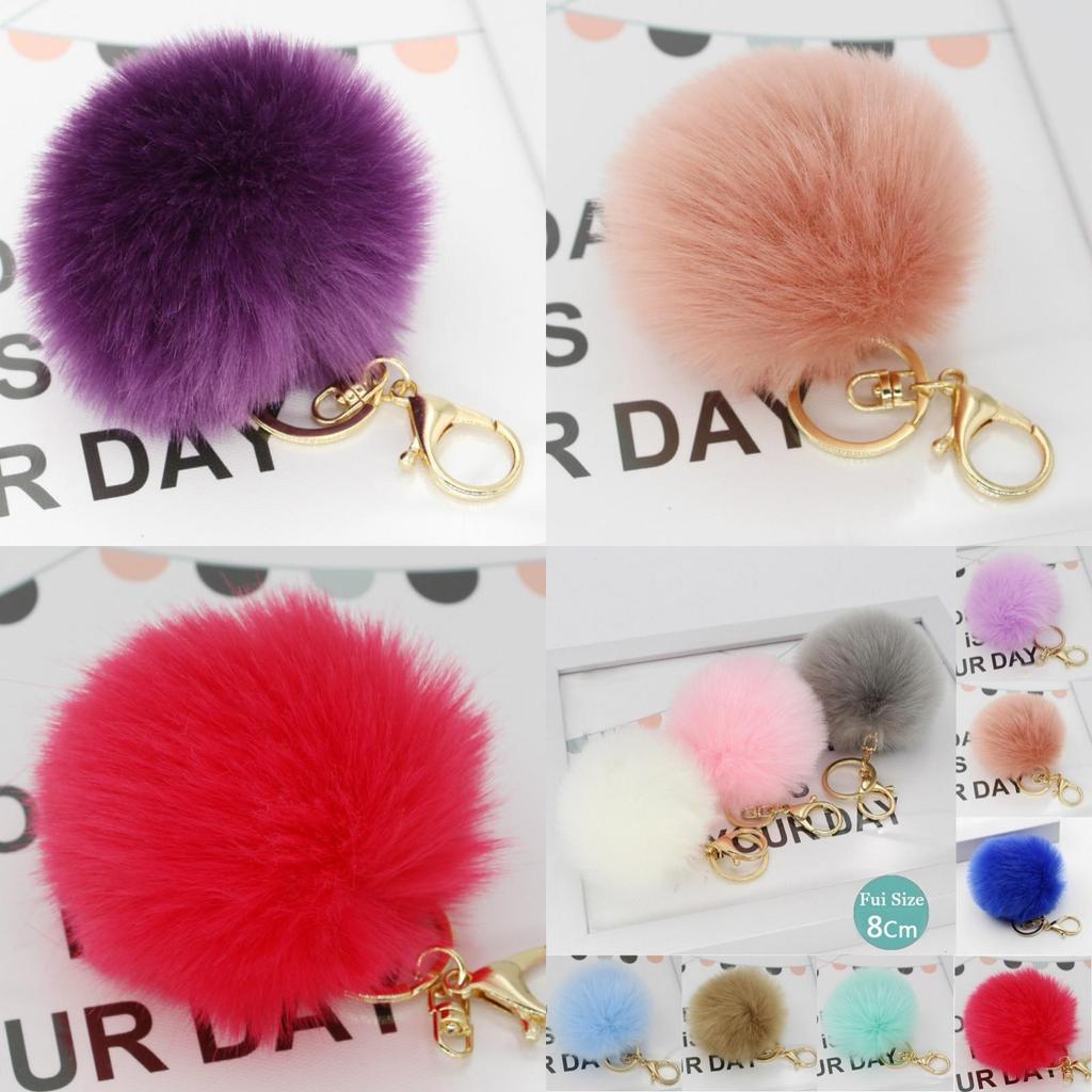 Adorable Cute Soft Rabbit Fur Ball Plush Key Chain For Bags And Car Accessories