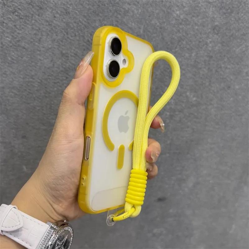 

Розкішний з ремінцем М який силікон Для Magsafe Чохол для iPhone 16 15 14 Plus 13 12 Pro Max Бездротова зарядка Магнітний Прозорий Чохол For iPhone 12 Pro жовтий