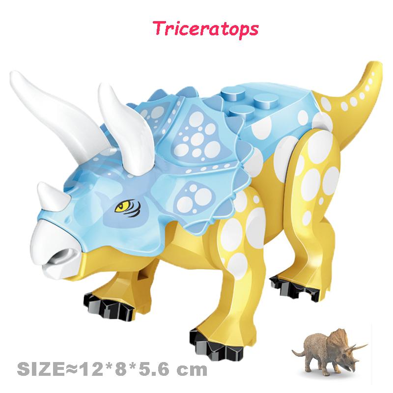 Bright Jurassic Dinosaurs World Velociraptor Triceratops Rex Pterosaur Model Assemble Building Blocks Toys For Children Boy Gift