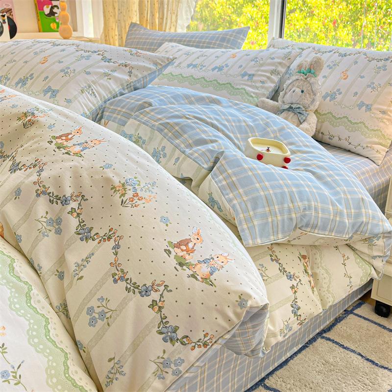 100% Cotton Bedding Four-piece Set, Skin-friendly and Breathable Quilt Cover, Bed Sheet Pillowcase Set