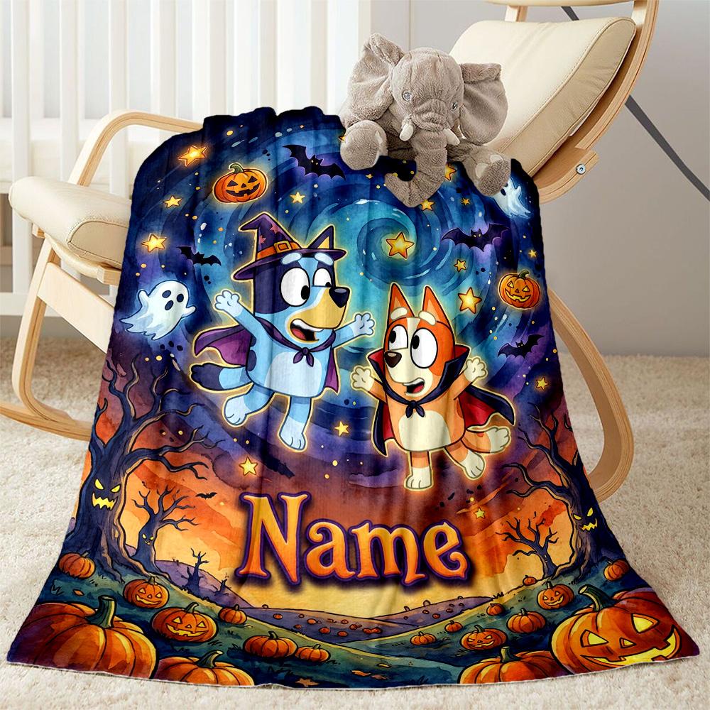 Halloween Night Adventure Personalized Name Blanket Lightweight Personalized Blanket Comfortable Throw For Sofa Bed Bedding Living Room All-Season Use