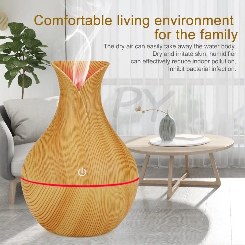 Easy Clean Wood Grain Humidifier Aromatherapy Diffuser 7 Color LED Mist Air Purifier for Daily Home Use