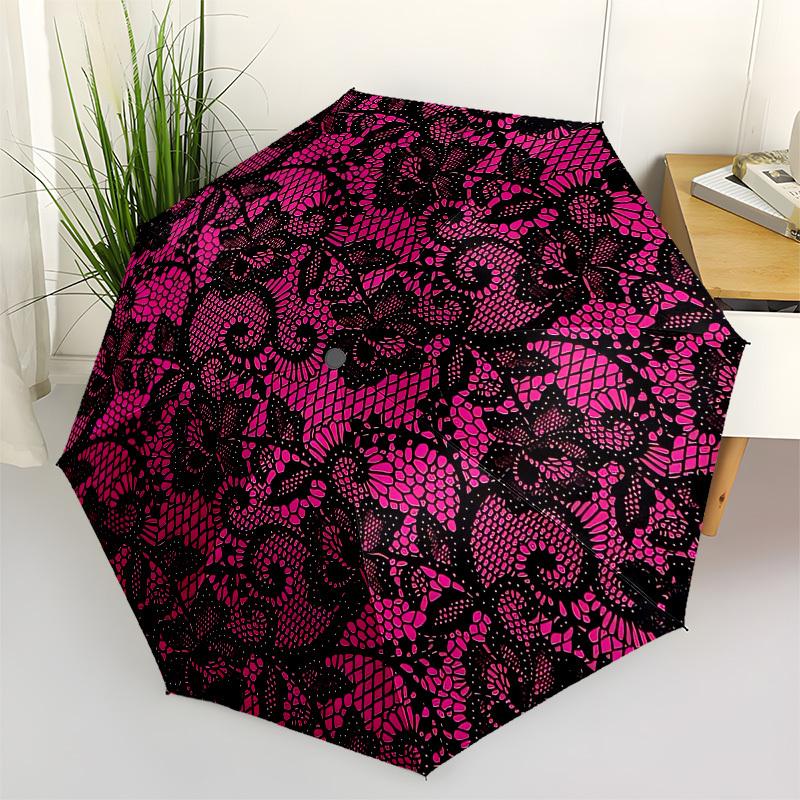 1pc Pink Floral Lace Pattern Umbrella with Plastic Handle, Suitable for All Seasons Outdoor PT420