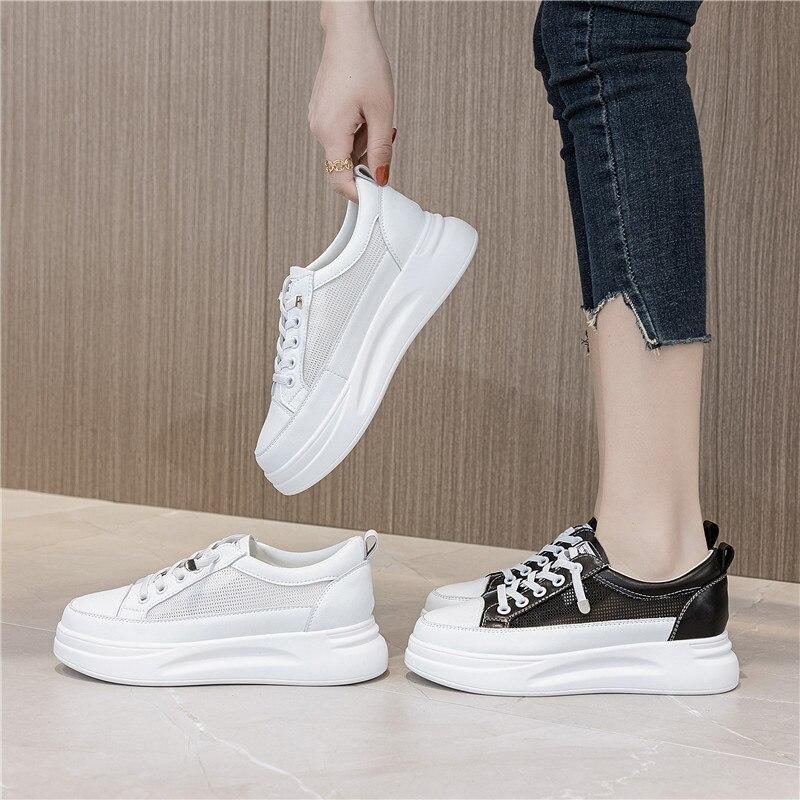 Women Casual Shoes Leather Mesh Comfortable Breathable Platform Woman Sneakers Trainers Summer Shoes St518