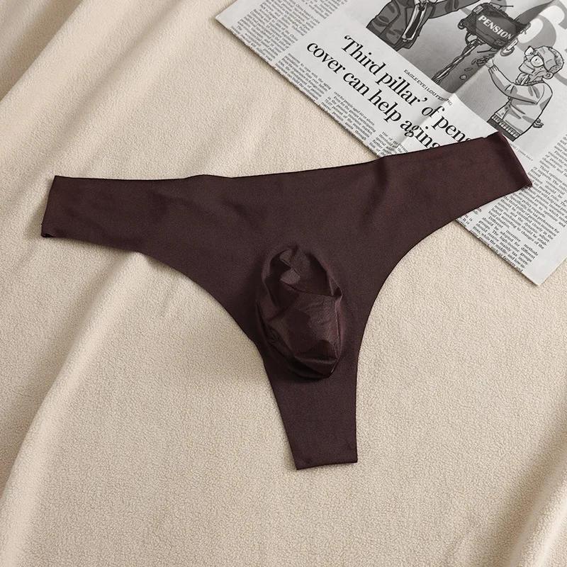 Penisbeutel Slips Herren Sexy Eis Seide Nahtlose Unterwäsche Männlich Spurlos Unterhosen T-Back String Beule Beutel G-String Mann Slips