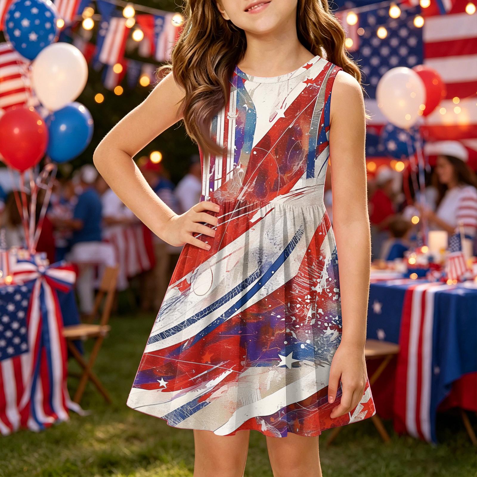 

Girls Summer Princess Dress - A-Line Vest Splice Dress Independence Day 160 кавун червоний колір