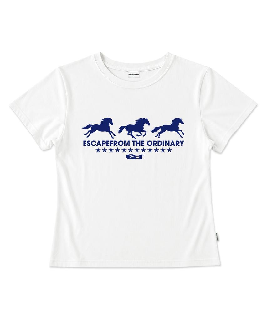 ESCAPEFROM [Escf X Hot Today] Stardust Horses Print Slim Fit Short Sleeve T-Shirt Ivory