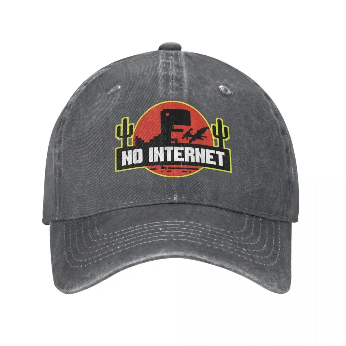 

No Internet No Connection Online Computer Baseball Caps Vintage Distressed Cotton Jurassic Offline Park Headwear Outdoor Cap Hat Adjustable