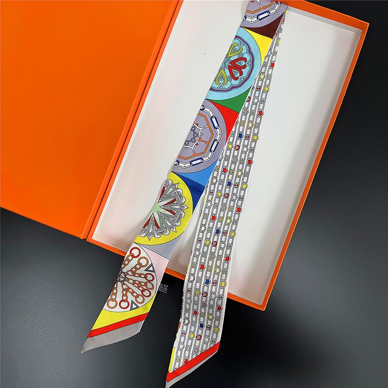 Silk scarf long strip high-end multi-purpose double-sided printing imitation silk silk scarf wrapping belt streamer decorative small scarf belt
