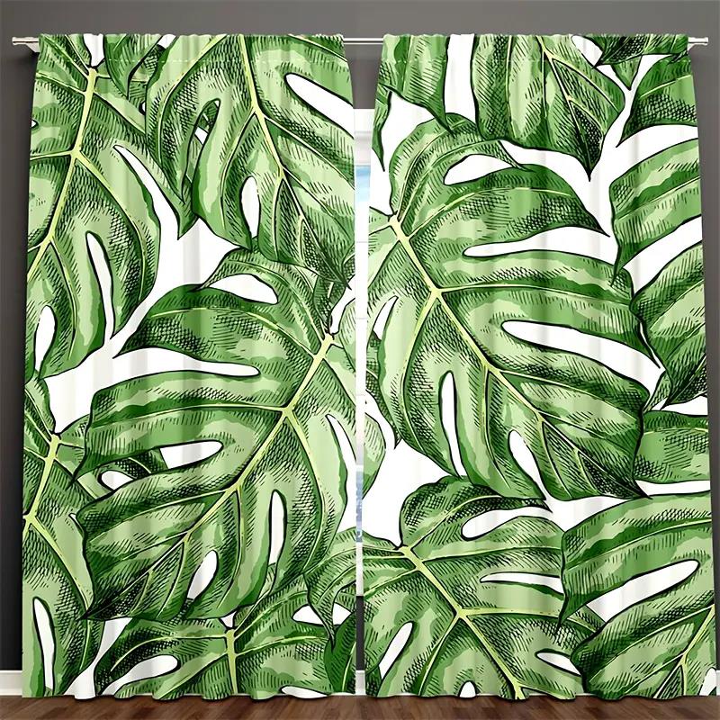 2PCS- Tropical leaf Hawaiian style pattern printed curtains, pole bag home decoration, room decoration