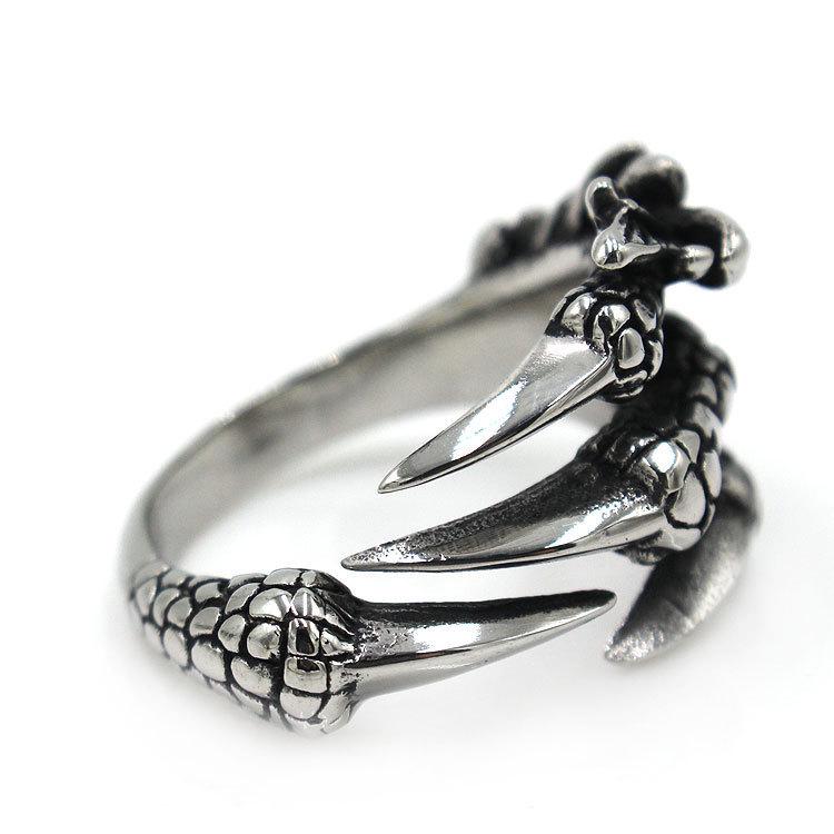 Antique Silver Eagle Dragon Claw Skull Ring: Men's Rock Jewelry for Halloween