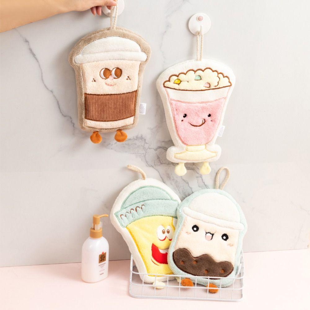 

Hanging Cartoon Hand Towel Thicker Dishcloths Creative Cleaning Towel Bathroom Style A