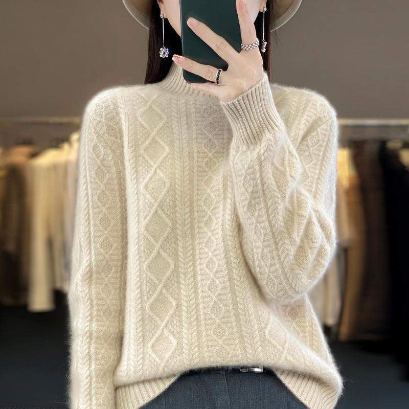 High Neck Pullover Sweater Women's Fall and Winter Loose Thickened Knit Sweater Short Bottoming Shirt