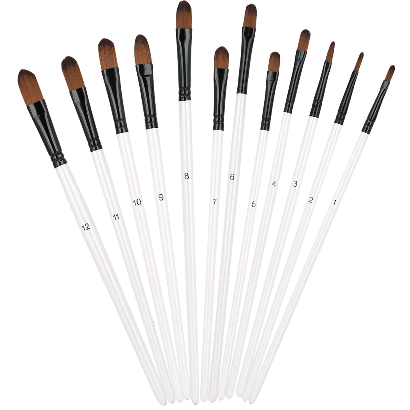 

12Pcs Nylon Hair Paint Brushes Set Wood Handle Pearl White Variety Style Oil Acrylic Drawing SuppliesB Round Flat Head