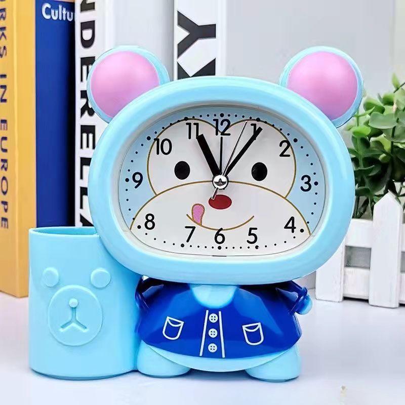 Alarm Clock Innovative Creative Male and Female Students Pen Holder Bee Alarm Clock Head Bedside Children Cartoon Stylish Cute Fashionable Clock Watch