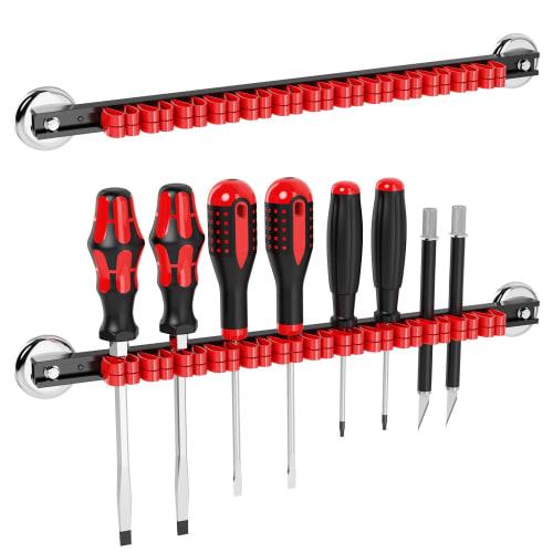 Laofeei Magnetic Tool Holder, Screwdriver Holder, Wall-Mounted Tool Storage, Set of 2, Heavy-Duty Magnetic Tool Holder, Mounting Screws Included (Red)