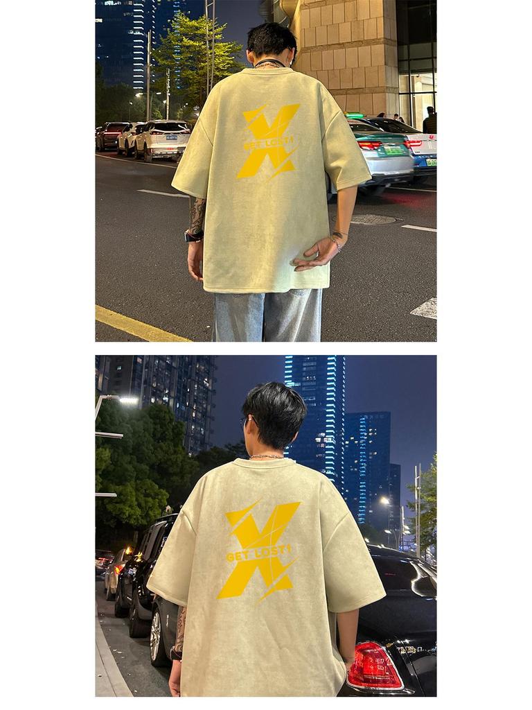 Men's Plus Size Heavyweight Suede Short Sleeve Retro T-Shirt - Summer 2024 Collection