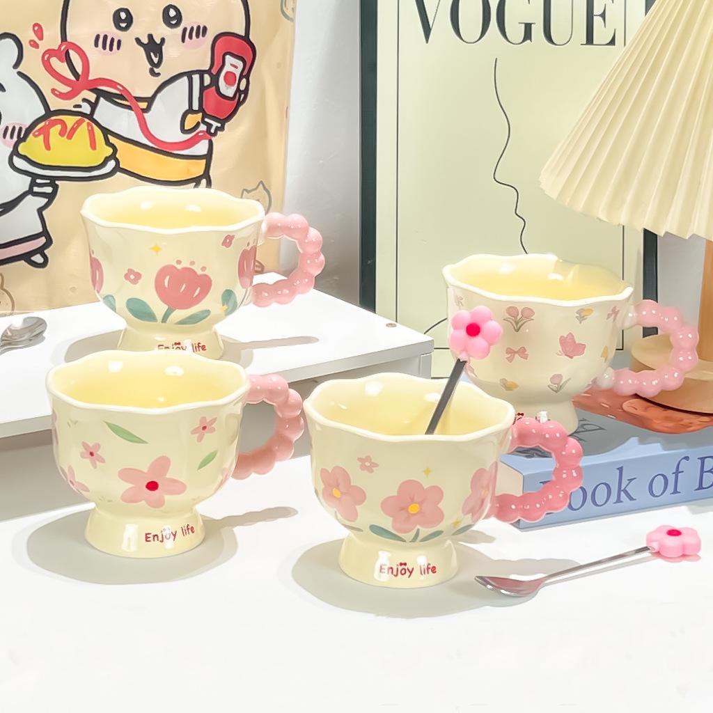 Kreative Blumentasse Keramik Kaffeetasse Hochwertiges Geburtstagsgeschenk für Frauen Heimgebrauch