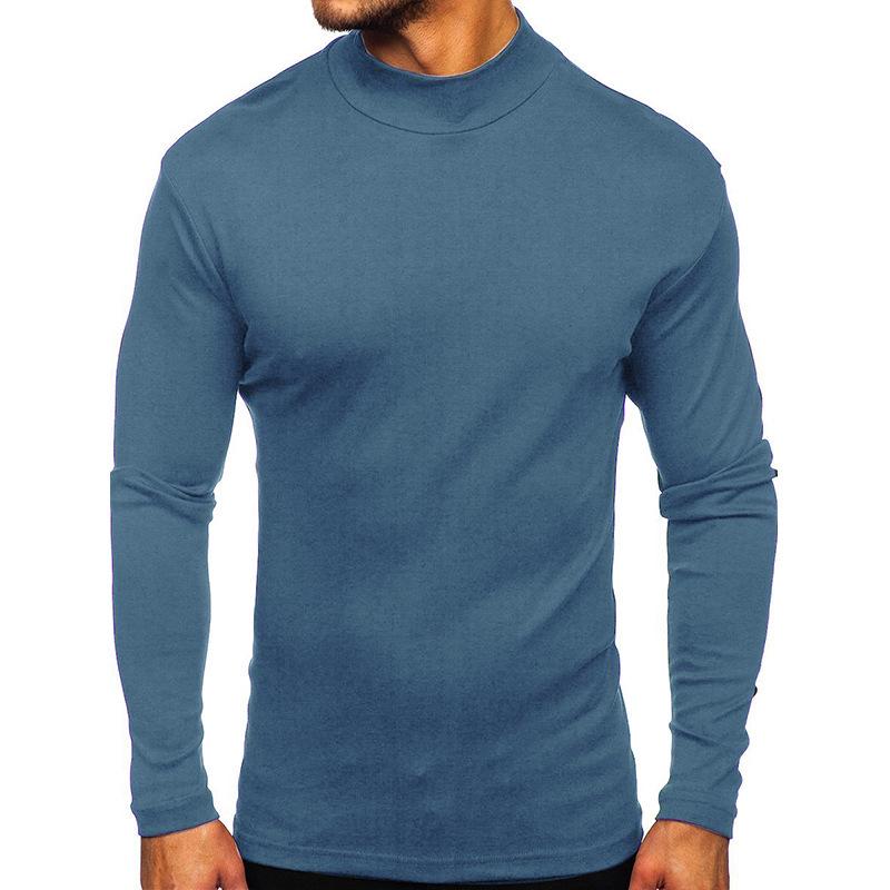 European and American Men's Thick Warm Long-Sleeve Cotton T-Shirt with Half-High Collar
