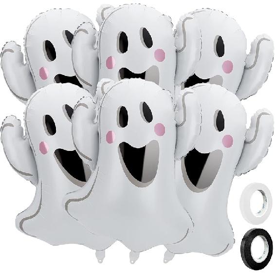 Breast Cancer Balloons, Breast Cancer Awareness Decorations, 4 PCS Pink Ribbon Shaped Foil Balloons, Large Breast Cancer Awareness Balloons for Ghost-style 1