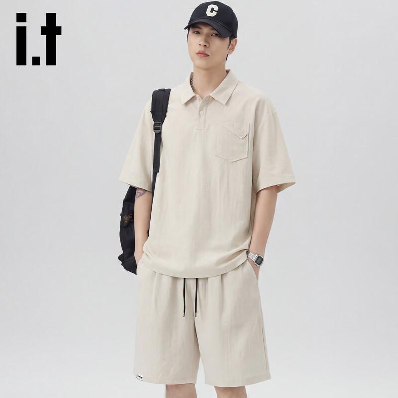 Izzue It Men s Tencel Linen Casual Polo & Shorts Set L