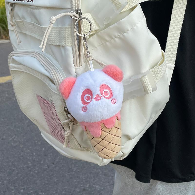 Creative Cartoon Cone Panda Keychain Pendant Ice Cream Hanger Doll Cute Bag Accessories