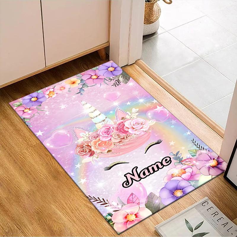Custom Name Unicorn Fantasy  Rug for Living Room, Game Rooms, Office, Bedroom, Floor Mat Playful Design, fan gifts Christmas decor