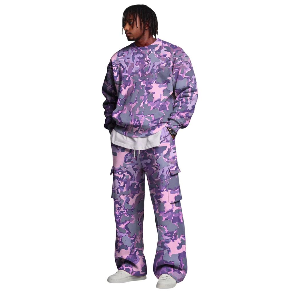 Set da Uomo con Felpa a Strati e Pantaloni Cargo con Vita Elasticizzata