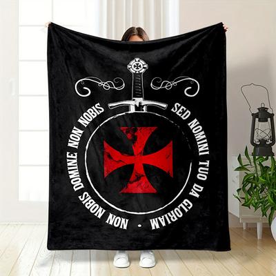 Medieval Crusader Emblem Throw Blanket Printed Blanket for Living Room Bed Couch Lunch Break Soft Cozy Blanket for Friend's Festival Gift