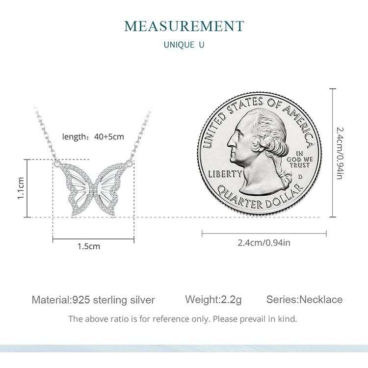 BAMOER 925 Sterling Silver Exquisite Shine Zircon Butterfly Pendant Necklace for Women Birthday Gift Fashion Jewelry