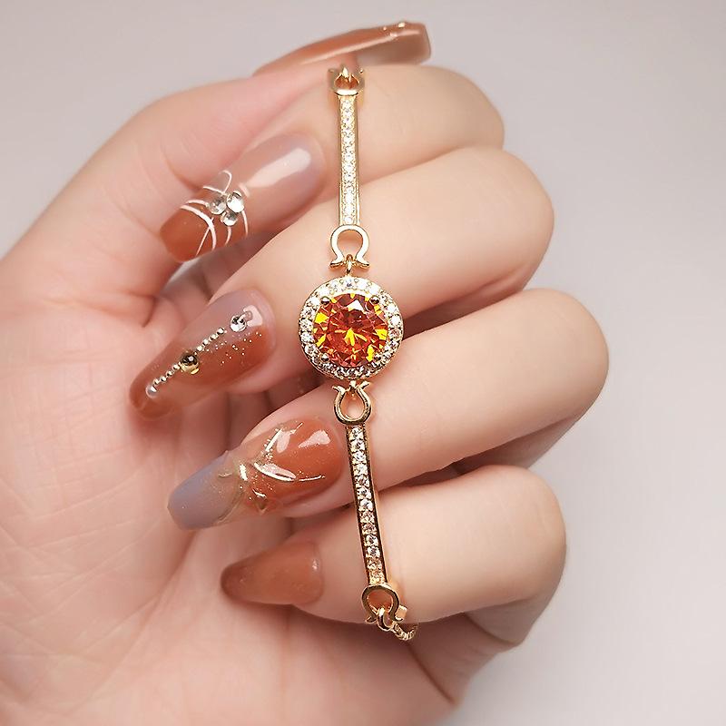 Inlaid Fanta Ruby Bracelet Women'S Trend Round Color Treasure Champagne Gold Plated Adjustment Bracelet