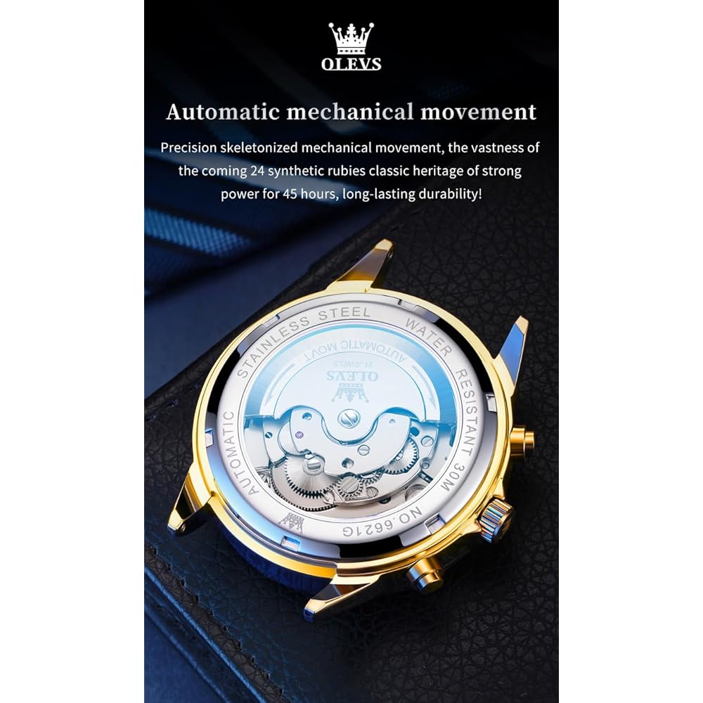 OLEVS Automatic Men's Business Dress Watch Stainless Steel Waterproof Classic Date Luxury Gold Watch 21