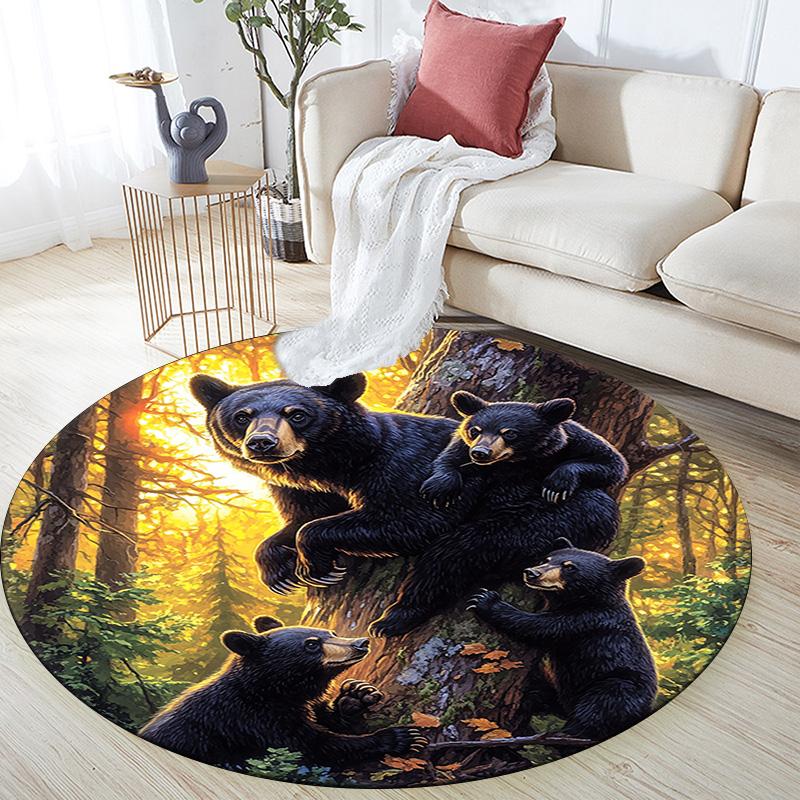 Black Bear Round Area Rug,Carpet Rug for Living Room Bedroom Sofa Playroom Decor,Non-slip Floor Mat