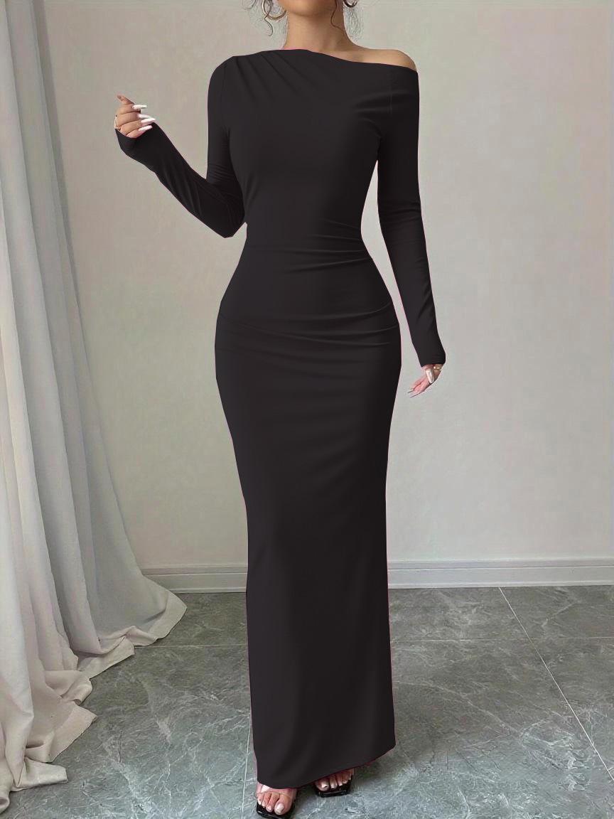 

Осеннее макси-платье 2025 года с высокой талией, длинным рукавом, приталенного силуэта - Модное, Элегантное и Сексуальное M