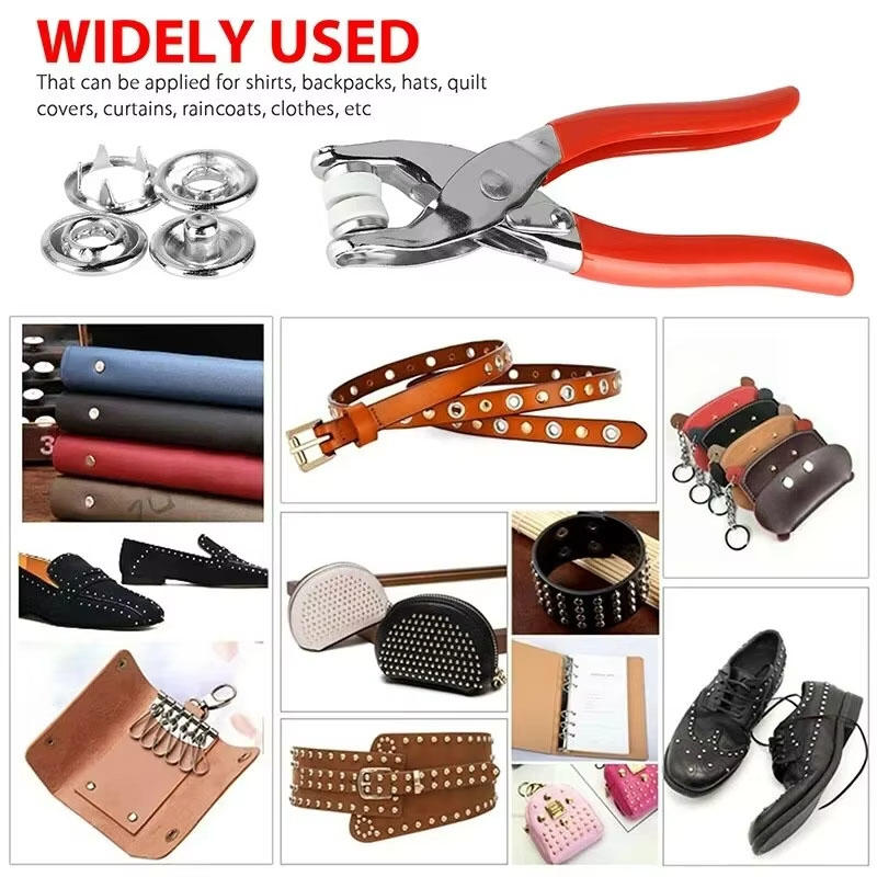 400pcs Prong Rings Buckle Buttons Metal Colour Pliers Snap Button Claw DIY Set Hand Pressure Plier Rivet Buckle Sew Tool