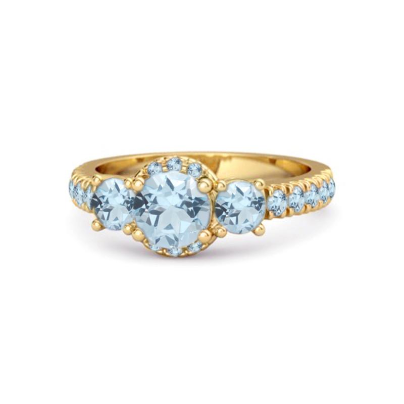 

Blue Topaz Three-Stone Halo Pavé Band Ring -Sterling Silver Gold Vermeil 12 золотий/жовтий
