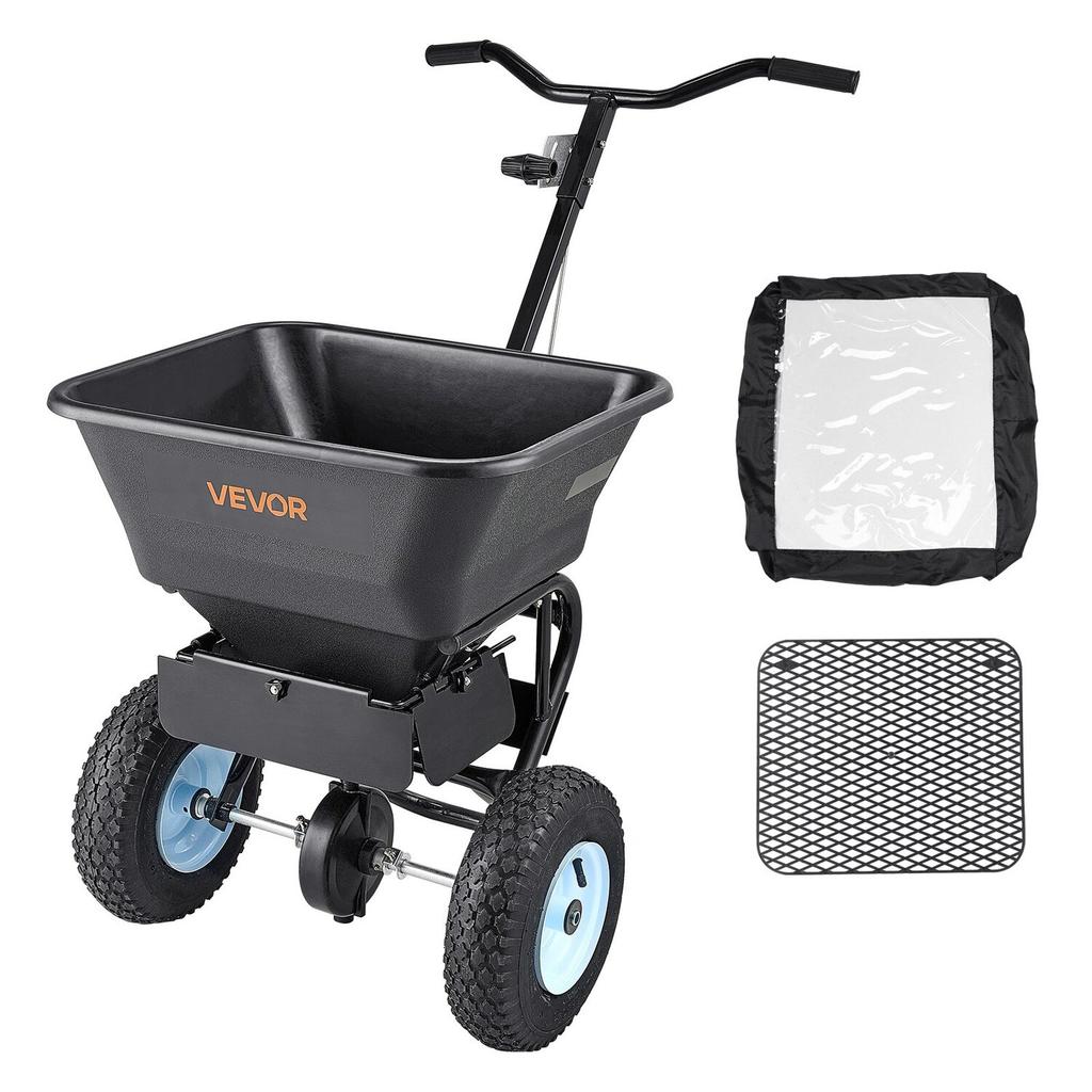 Lawn Spreader, 100LBS Capacity, Walk-Behind Push Spreader, 0-9.8ft Spreading Width, 13 in All Terrain Pneumatic Tires, Fertilizer Spreaders with