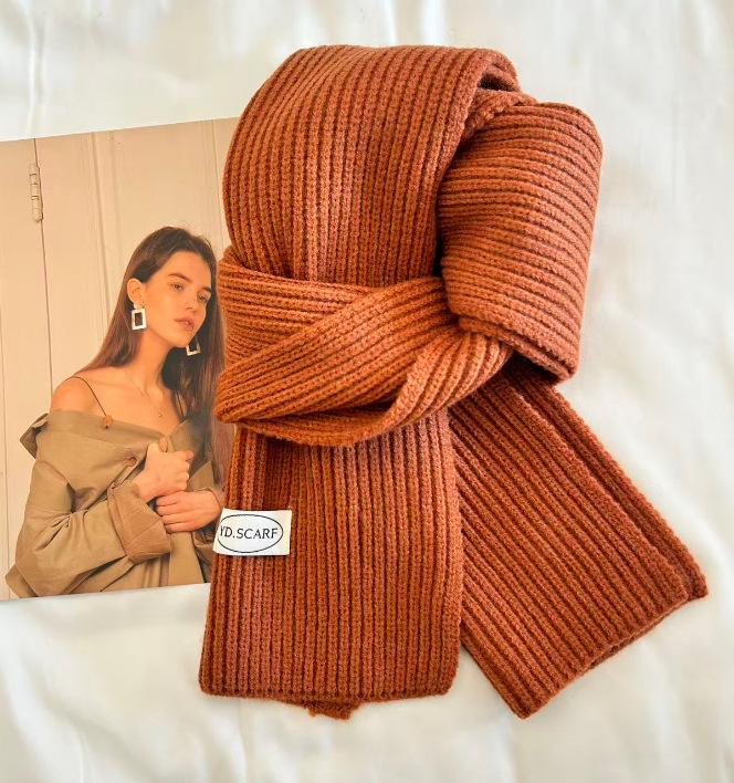 Korean ins simple solid color wool knitted scarf women's winter blue warm couple student neck scarf